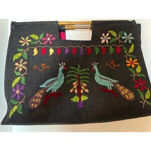 Graham Kandiah New York Embroidered Peacock Floral Colorful Tote Bag Vintage